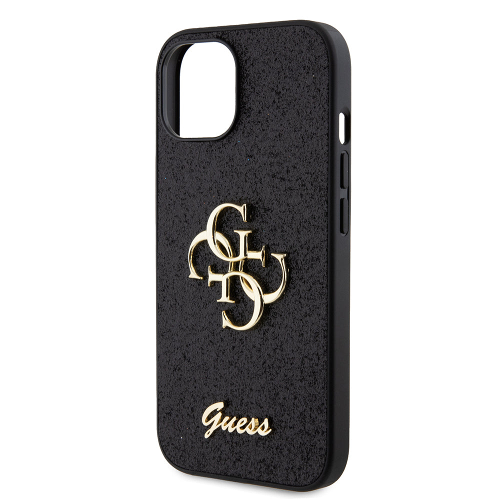 Deksel for Apple iPhone 15, Guess, Glitter Big 4G Script, Svart