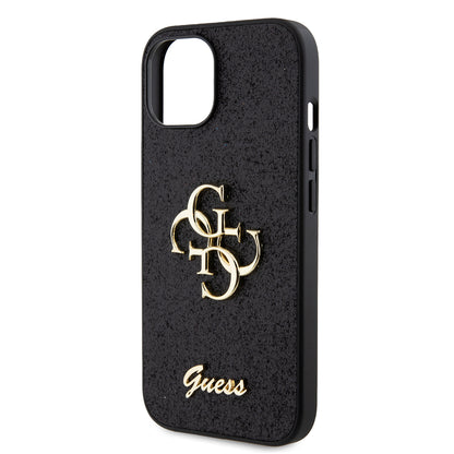 Deksel for Apple iPhone 15, Guess, Glitter Big 4G Script, Svart