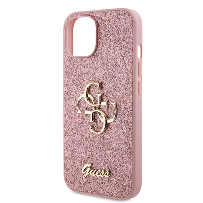 Deksel for Apple iPhone 15, Guess, Glitter Big 4G Script, Rosa