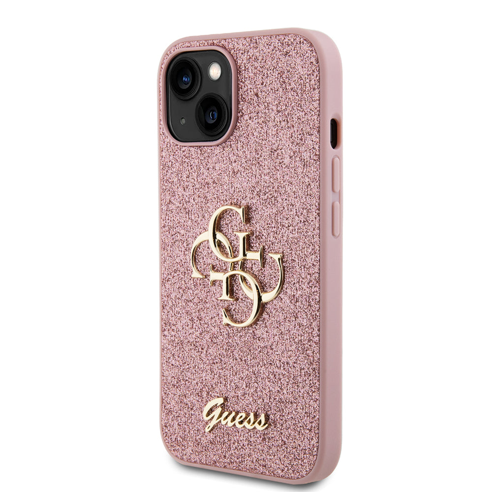 Deksel for Apple iPhone 15, Guess, Glitter Big 4G Script, Rosa