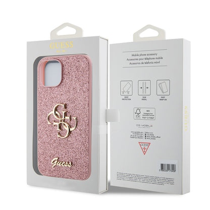 Deksel for Apple iPhone 15, Guess, Glitter Big 4G Script, Rosa