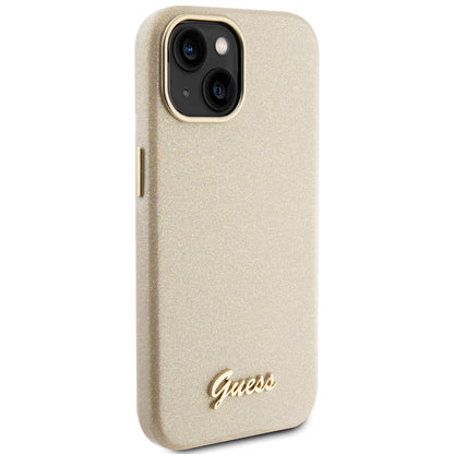 Deksel for Apple iPhone 15, Guess, Glitter Glossy Script, Beige