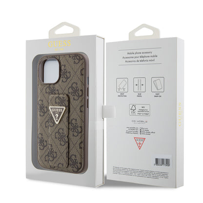 Deksel for Apple iPhone 15, Guess, Grip Stand 4G Triangle Strass, Brun