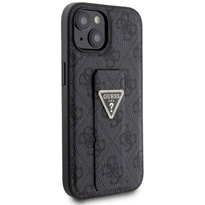 Deksel for Apple iPhone 15, Guess, Grip Stand 4G Triangle Strass, Svart