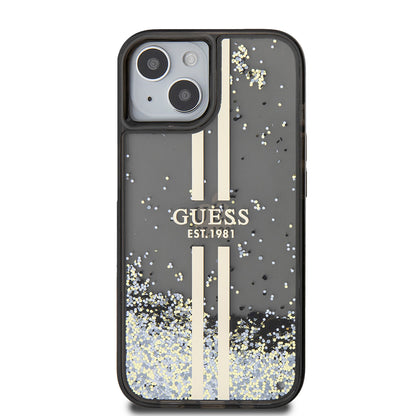 Deksel for Apple iPhone 15, Guess, Liquid Glitter Gold Stripes, Svart