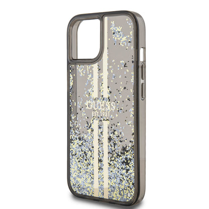 Deksel for Apple iPhone 15, Guess, Liquid Glitter Gold Stripes, Svart