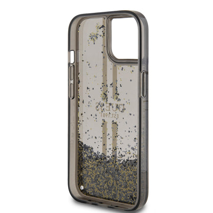 Deksel for Apple iPhone 15, Guess, Liquid Glitter Gold Stripes, Svart
