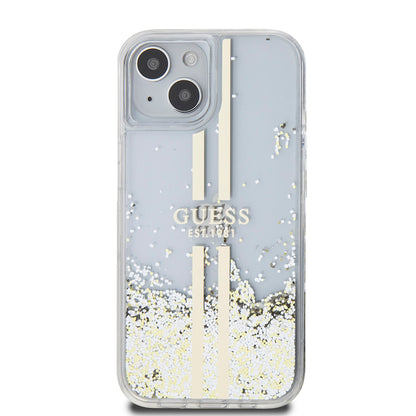 Deksel for Apple iPhone 15, Guess, Liquid Glitter Gold Stripes, Gjennomsiktig