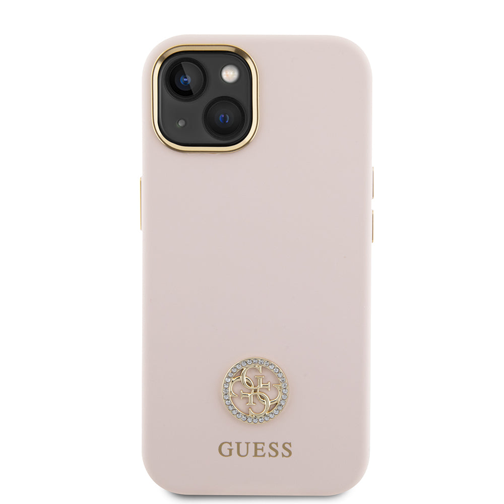 Deksel for Apple iPhone 15, Guess, Logo Strass 4G, Lys Rosa
