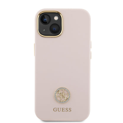Deksel for Apple iPhone 15, Guess, Logo Strass 4G, Lys Rosa