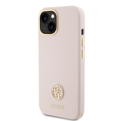 Deksel for Apple iPhone 15, Guess, Logo Strass 4G, Lys Rosa