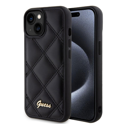 Deksel for Apple iPhone 15, Guess, Quilted Metal Logo, Svart
