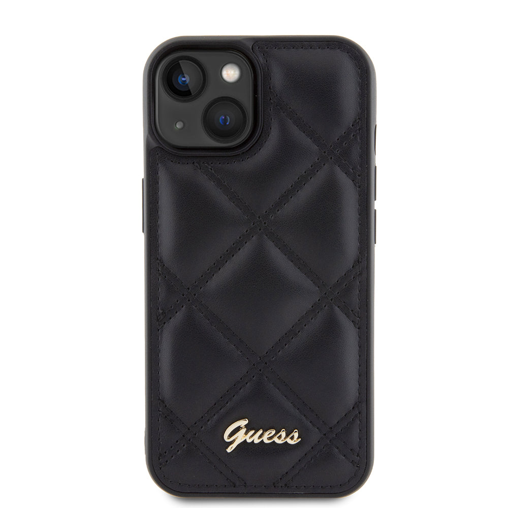 Deksel for Apple iPhone 15, Guess, Quilted Metal Logo, Svart