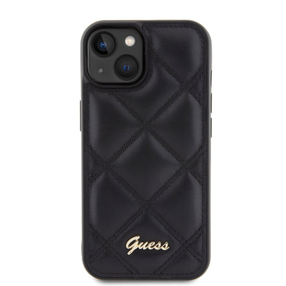 Deksel for Apple iPhone 15, Guess, Quilted Metal Logo, Svart