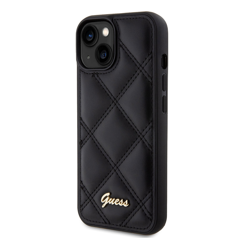 Deksel for Apple iPhone 15, Guess, Quilted Metal Logo, Svart