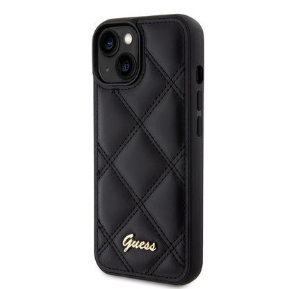 Deksel for Apple iPhone 15, Guess, Quilted Metal Logo, Svart