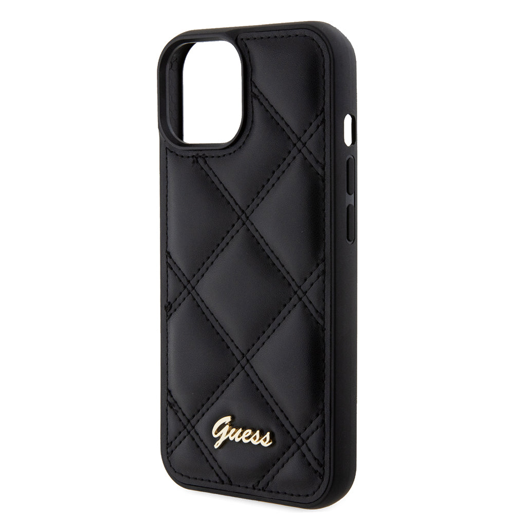Deksel for Apple iPhone 15, Guess, Quilted Metal Logo, Svart