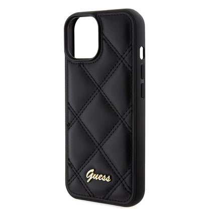Deksel for Apple iPhone 15, Guess, Quilted Metal Logo, Svart