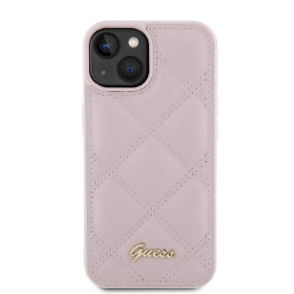 Deksel for Apple iPhone 15, Guess, Quilted Metal Logo, Rosa