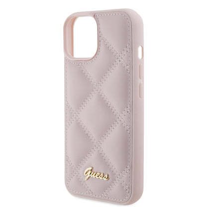 Deksel for Apple iPhone 15, Guess, Quilted Metal Logo, Rosa