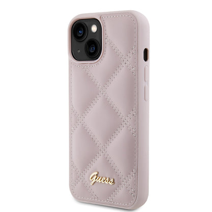Deksel for Apple iPhone 15, Guess, Quilted Metal Logo, Rosa