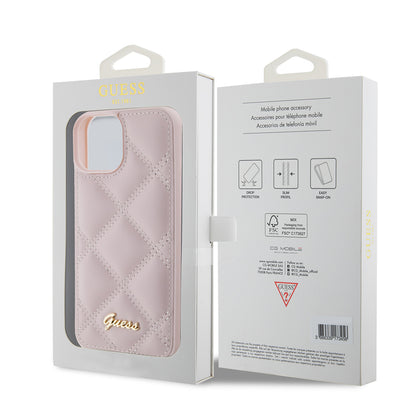 Deksel for Apple iPhone 15, Guess, Quilted Metal Logo, Rosa