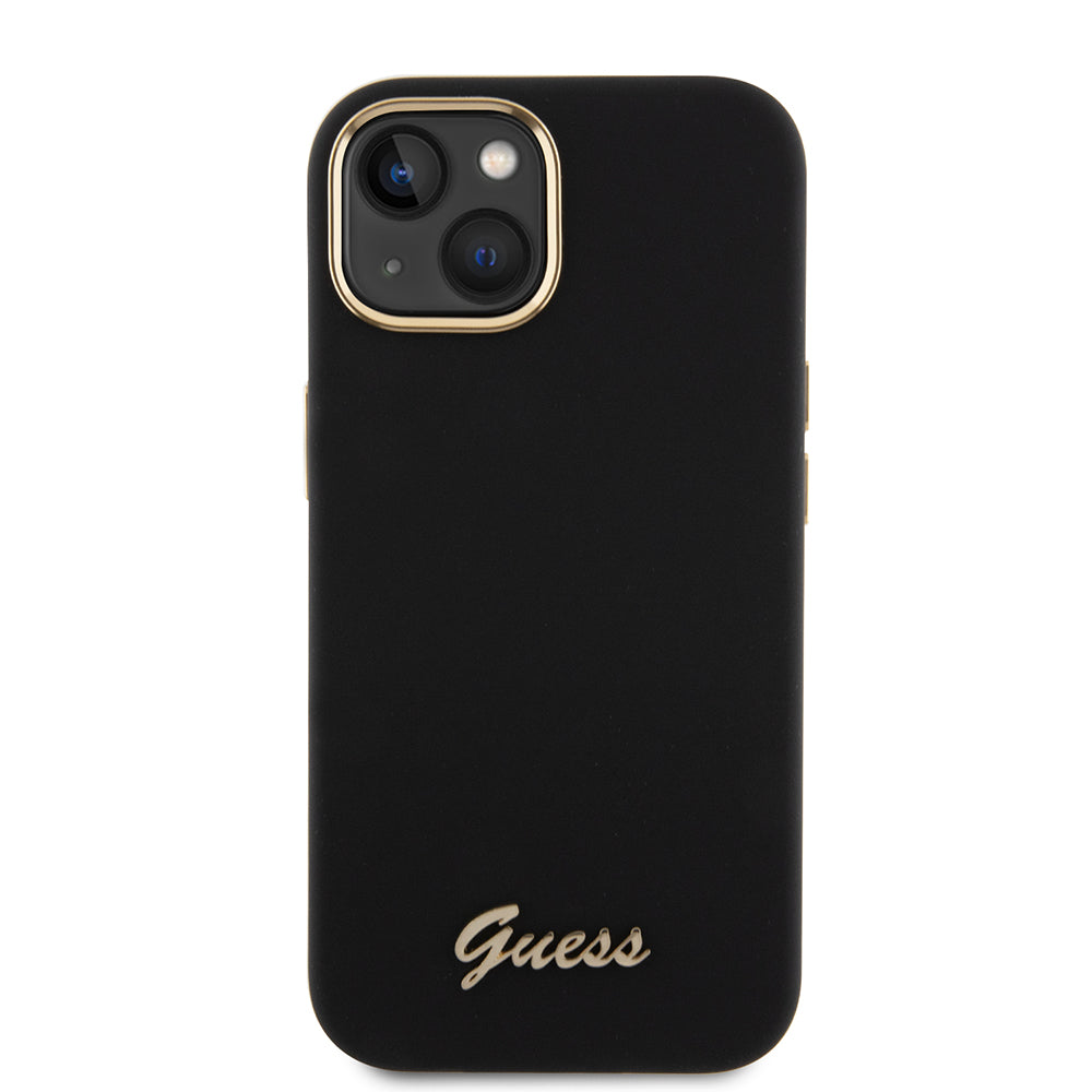 Deksel for Apple iPhone 15, Guess, Script Metal Logo & Frame, Svart