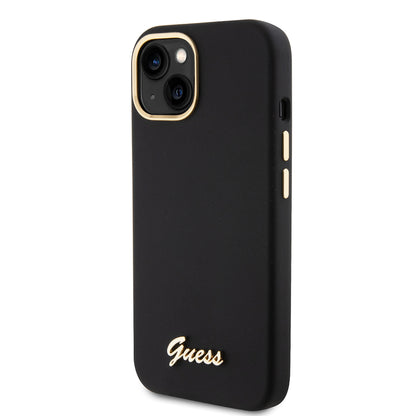 Deksel for Apple iPhone 15, Guess, Script Metal Logo & Frame, Svart