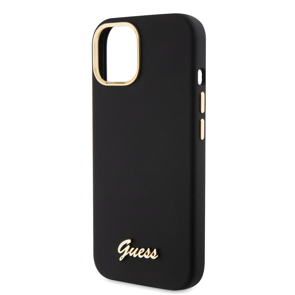 Deksel for Apple iPhone 15, Guess, Script Metal Logo & Frame, Svart