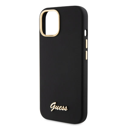 Deksel for Apple iPhone 15, Guess, Script Metal Logo & Frame, Svart