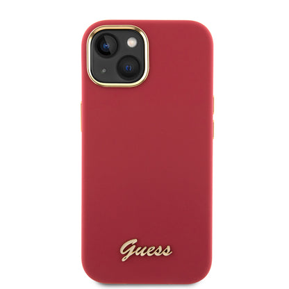Deksel for Apple iPhone 15, Guess, Script Metal Logo & Frame, Rosa
