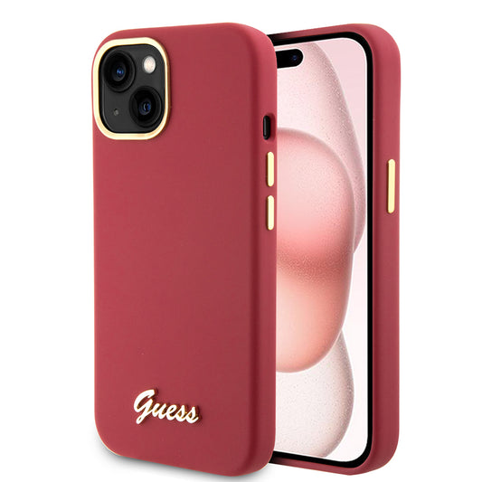 Deksel for Apple iPhone 15, Guess, Script Metal Logo & Frame, Rosa