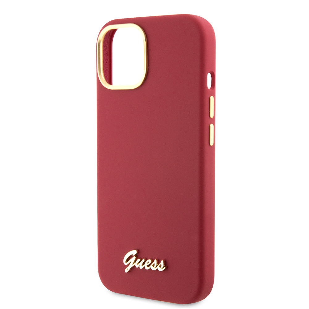 Deksel for Apple iPhone 15, Guess, Script Metal Logo & Frame, Rosa