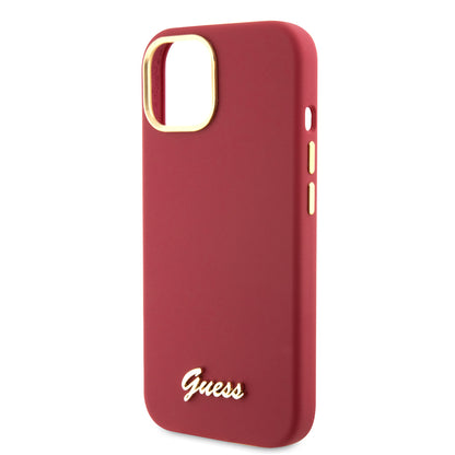 Deksel for Apple iPhone 15, Guess, Script Metal Logo & Frame, Rosa