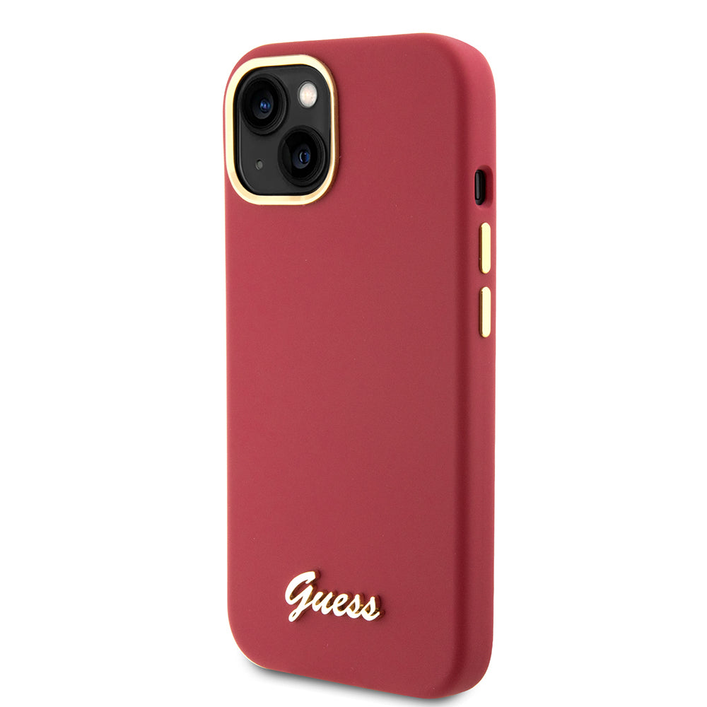 Deksel for Apple iPhone 15, Guess, Script Metal Logo & Frame, Rosa