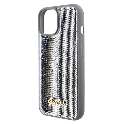 Deksel for Apple iPhone 15, Guess, Sequin Script Metal, Sølvfarget
