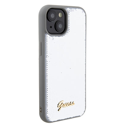 Deksel for Apple iPhone 15, Guess, Sequin Script Metal, Sølvfarget