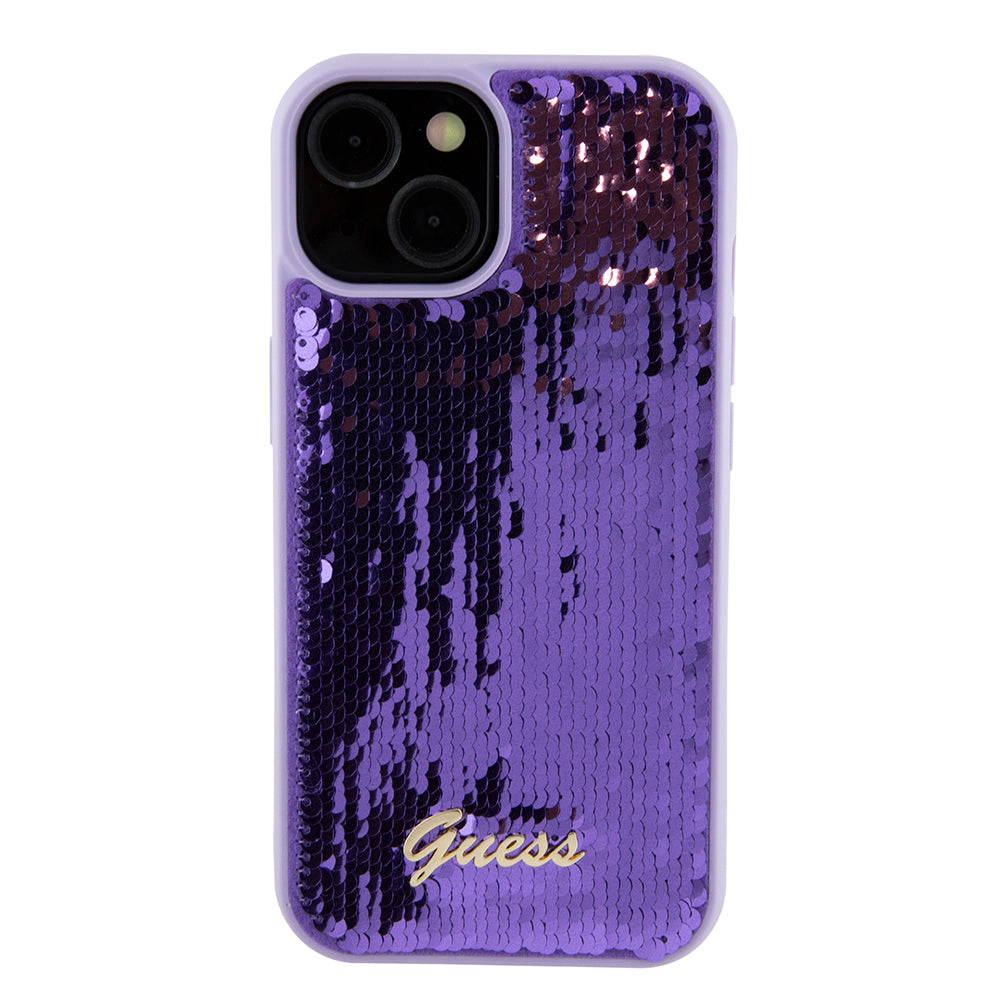 Deksel for Apple iPhone 15, Guess, Sequin Script Metal, Lilla
