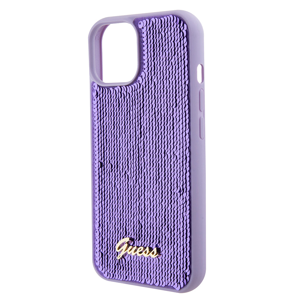 Deksel for Apple iPhone 15, Guess, Sequin Script Metal, Lilla