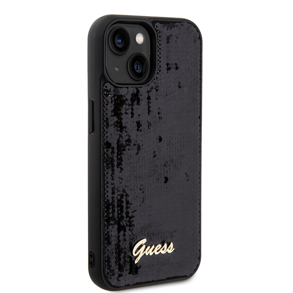 Deksel for Apple iPhone 15, Guess, Sequin Script Metal, Svart