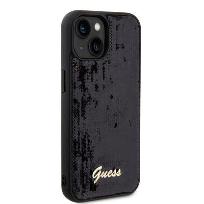 Deksel for Apple iPhone 15, Guess, Sequin Script Metal, Svart
