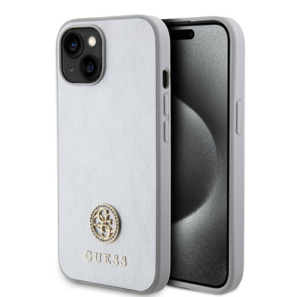 Deksel for Apple iPhone 15, Guess, Strass Metal Logo, Sølvfarget