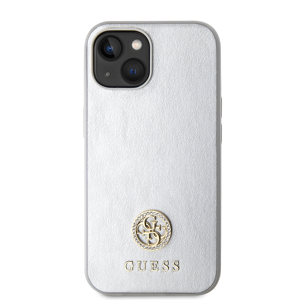 Deksel for Apple iPhone 15, Guess, Strass Metal Logo, Sølvfarget