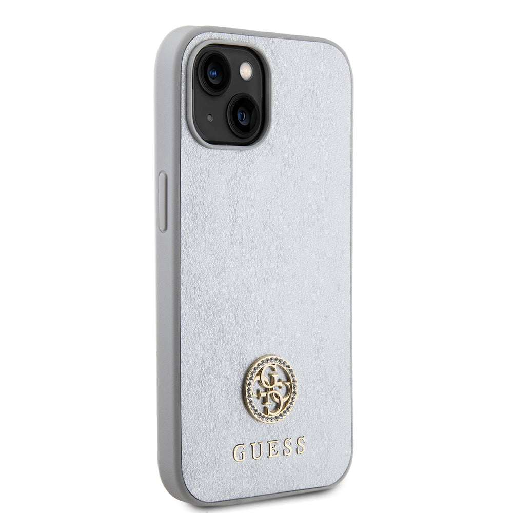 Deksel for Apple iPhone 15, Guess, Strass Metal Logo, Sølvfarget