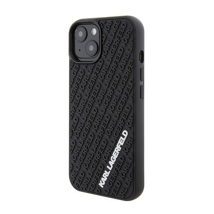 Deksel for Apple iPhone 15, Karl Lagerfeld, 3D Rubber Multi Logo, Svart