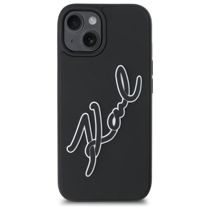 Deksel for Apple iPhone 15, Karl Lagerfeld, 3D Rubber Signature, Svart