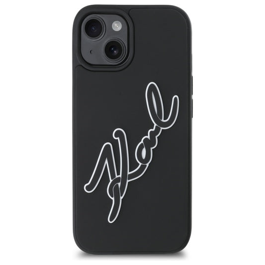 Deksel for Apple iPhone 15, Karl Lagerfeld, 3D Rubber Signature, Svart