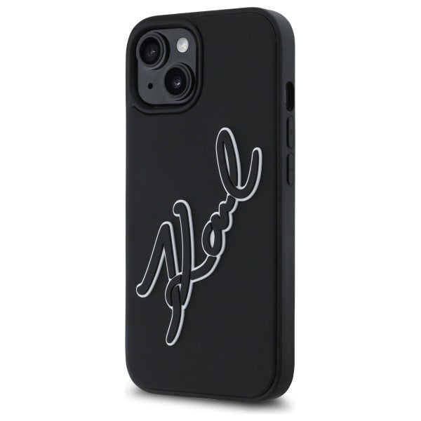 Deksel for Apple iPhone 15, Karl Lagerfeld, 3D Rubber Signature, Svart