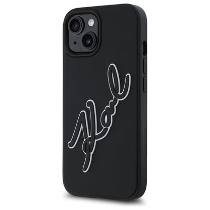 Deksel for Apple iPhone 15, Karl Lagerfeld, 3D Rubber Signature, Svart