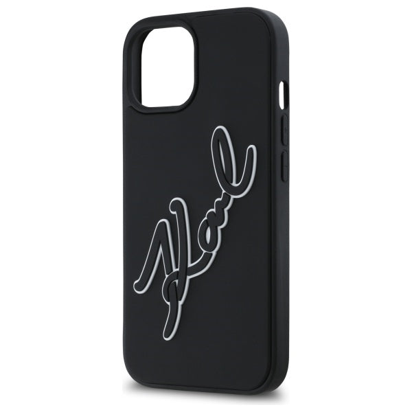 Deksel for Apple iPhone 15, Karl Lagerfeld, 3D Rubber Signature, Svart